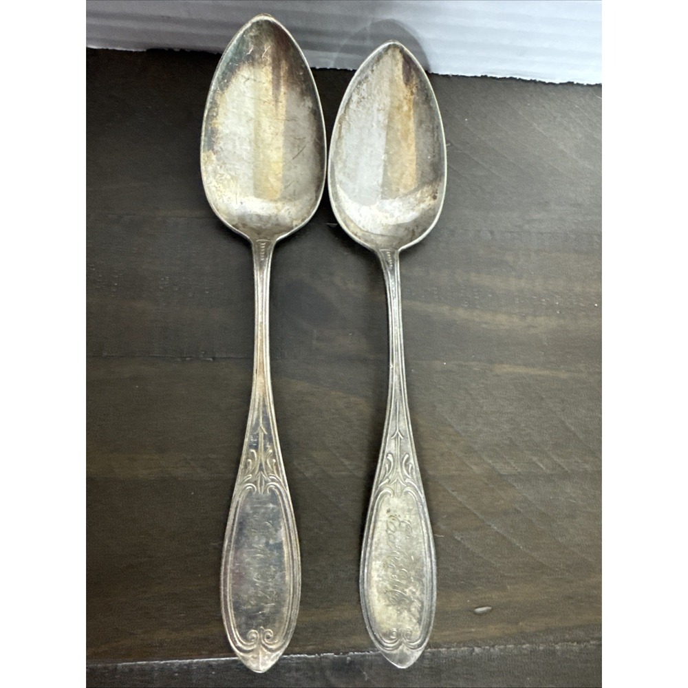 Vintage Antique Old HALL & ELTON Silverplate 2 Serving Spoons 8.5"